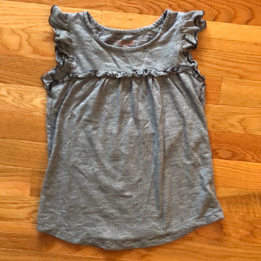Black and white micro striped ruffled tank